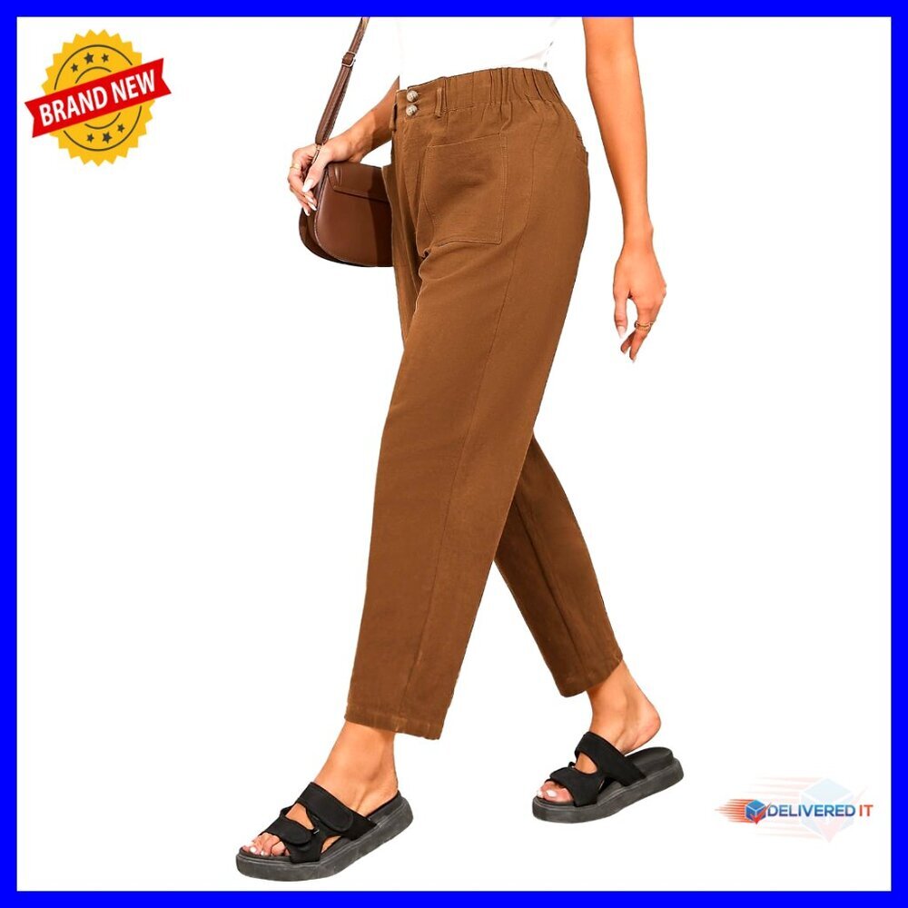 Cotton Linen Harem Capri Pants High Waisted Casual Summer Fall Slacks